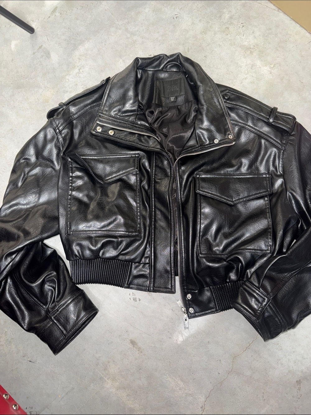 Black faux Leather Jacket - Classic Cropped Style